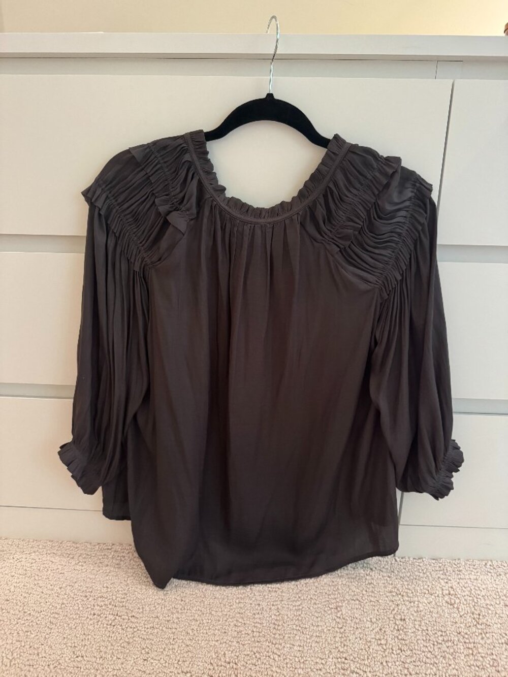 Hashttag Satin Ruffle V Neck Top - Picture 6 of 6